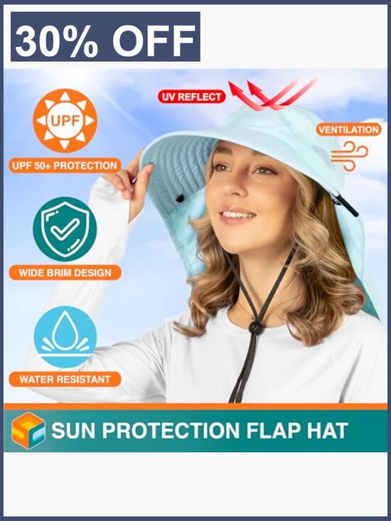 UPF 50+ Wide Brim Sun Hat with Neck Flap, Breathable Lightweight Packable for main image 4